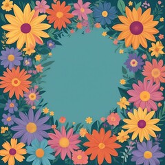 Colorful Floral Frame with a Teal Background