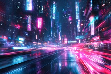 Blurred cityscape with neon lights