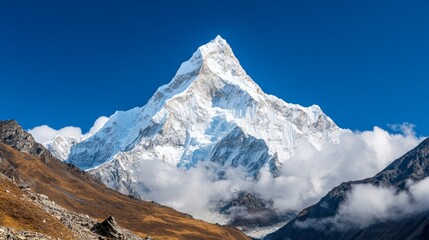 Fototapeta premium Majestic Himalayan Mountain Peak Snow Capped Clouds Nature Landscape