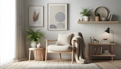 a wooden framed blank canvas poster mockup in white background