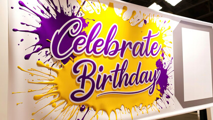 A Festive Birthday Banner: A cheerful and colorful banner with the words Celebrate Birthday and colorful paint splashes, 1