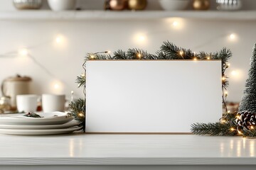 Elegant Podium Decorated with Mini Lights and Pine Branches Creating a Cozy Ambience for Holiday Gatherings and Celebrations