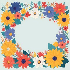 Obraz premium Colorful Floral Frame with Blue, Yellow, Red, and White Flowers