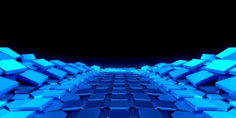 Futuristic abstract background with blue 3D shapes in organized pattern, shapes, futuristic