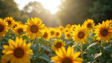 Obraz premium Charming Scene of Sunflowers Bathed in Warm Evening Light
