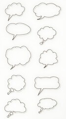 Set of Cloud-Shaped Speech Bubble Outlines on White Background