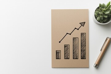 Create a simple hand-drawn bar graph with upward arrow illustrating growth trends