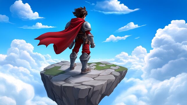 Brave Knight on Clifftop Fantasy Art Cloudscape Adventure
