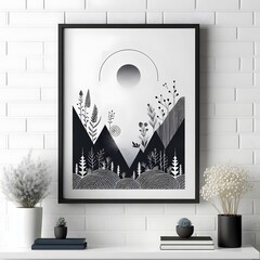 a black framed blank canvas poster mockup in white background