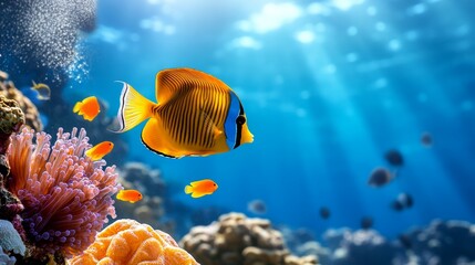 Obraz premium Vibrant Reef Fish Coral Underwater Scene Ocean Life