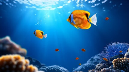 Fototapeta premium Vibrant Tropical Fish Underwater Coral Reef Scene