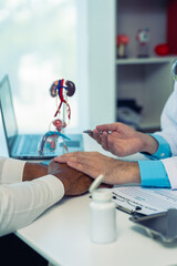 A young man is consulting a doctor about the causes of erectile dysfunction in the examination...