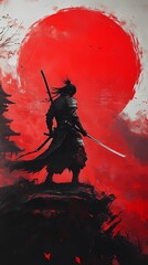 Samurai Silhouette Against a Crimson Sky