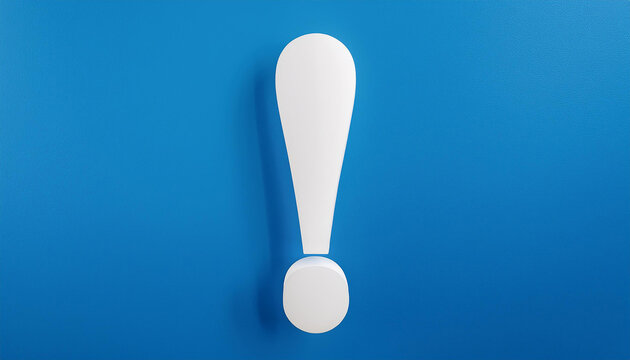 White exclamation mark on blue backdrop. Modern design. 3D rendering.