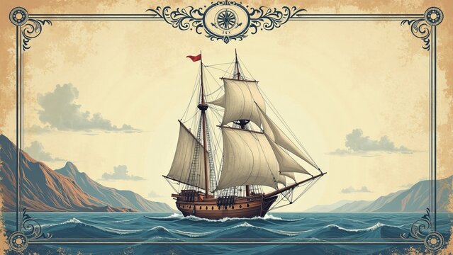 Vintage Nautical Raft Beer Label with Seafaring Hues and Copyspace