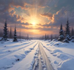 Fototapeta premium Road with winter landscape.