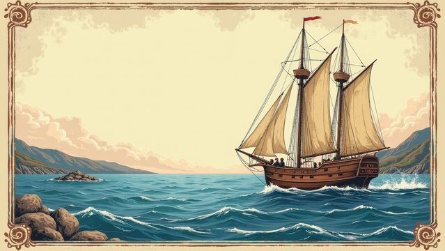 Vintage Nautical Raft Beer Label Featuring Scenic Ocean Background