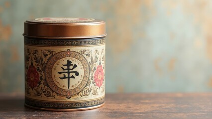 Traditional Tea Tin with Distinctive Designs and Muted Tones for Heritage Aesthetic