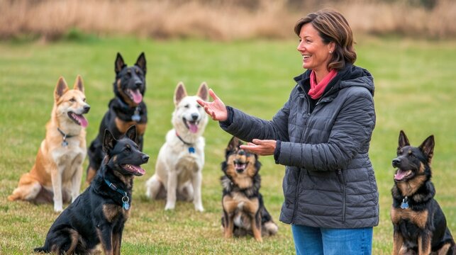 Dog trainer explaining housebreaking steps, teaching owners consistency and patience