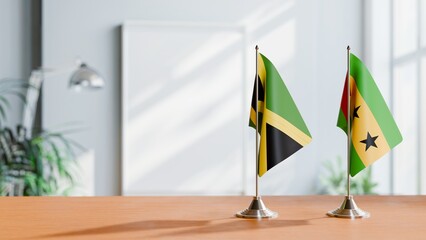 FLAGS OF JAMAICA AND SAO TOME ON TABLE