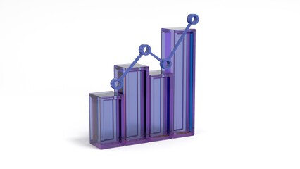 Concept business. glass morphism chart line icon with colorful gradient light on dark background 3d illustration