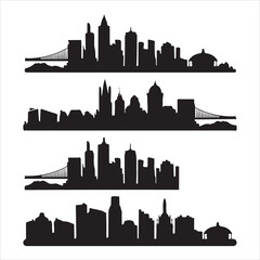set of vector skyline silhouette