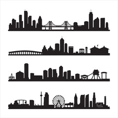 set of vector skyline silhouette