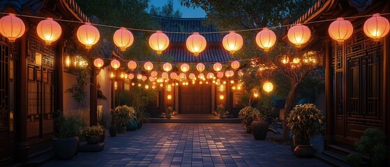 Obraz premium AI generator image of Clean the courtyard, lanterns,Lantern Festival, symbolizes the final day of Chinese New Year celebrations in Singapore and Malaysia, festive photography