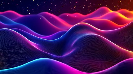 Obraz premium Fluid glowing particle pattern forming digital textures with neon edges.