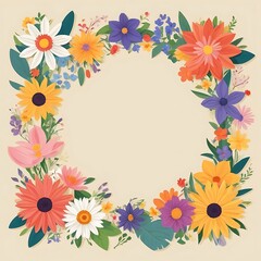 Obraz premium Circular Floral Wreath with a Variety of Vibrant Blooms