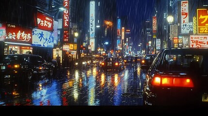 Anime-inspired glowing cityscape with futuristic architecture and neon lights