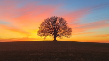 Fototapeta premium Solitary Tree Silhouette at Sunset