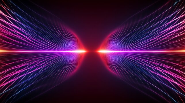 Colorful dynamic neon lights forming into abstract grid-like patterns on dark background