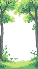 Obraz premium Green trees frame bright white space, ideal nature-themed design.