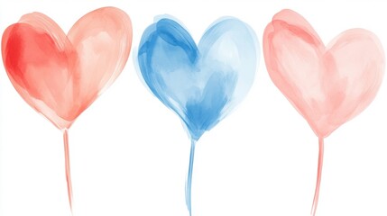 Obraz premium Three colorful heart balloons on a white background.