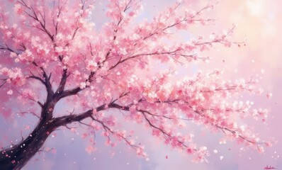 Blossoming cherry tree in spring ambiance