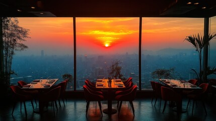 Fototapeta premium Skyline Sunset Restaurant View