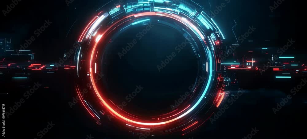 Aufkleber Modern circular network system virtual space technology background. Generative video AI technology.