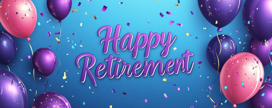 A vibrant retirement celebration image featuring colorful balloons and confetti, with "Happy Retirement" prominently displayed.