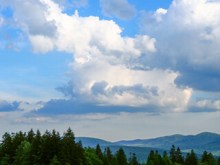 202405_Poland - Nowica, Gorlicie - bucolic countryside in the nature of Gorlicie, forests in the meadows, with the Tatras Mountains in the background