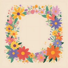 Obraz premium A Colorful Wreath of Blooming Flowers with a Beige Background
