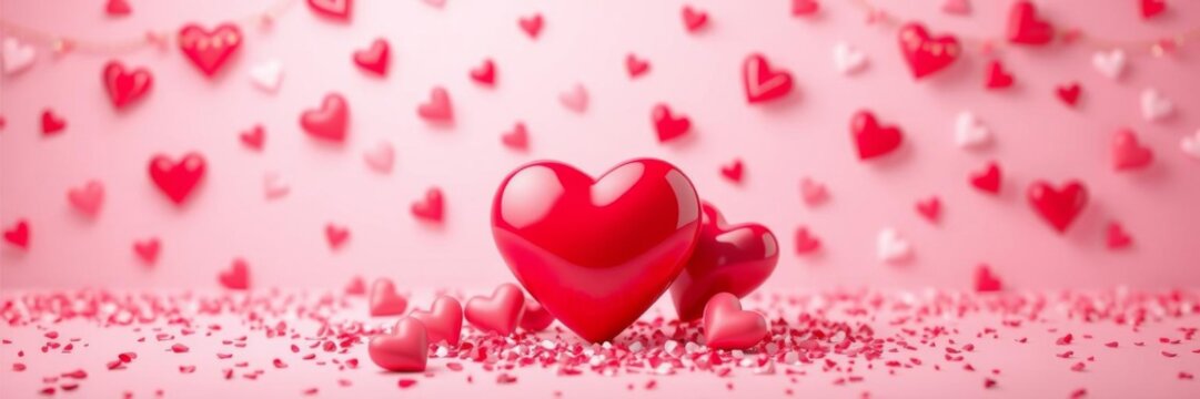 Fototapeta Heart background wallpaper with 3D pink love hearts perfect for Valentine's Day celebration, holiday, romantic