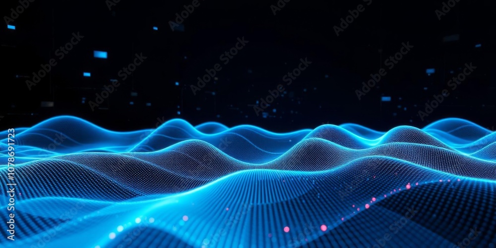 Poster high tech futuristic 3d render of sound wave visualization with abstract flow line waves background,