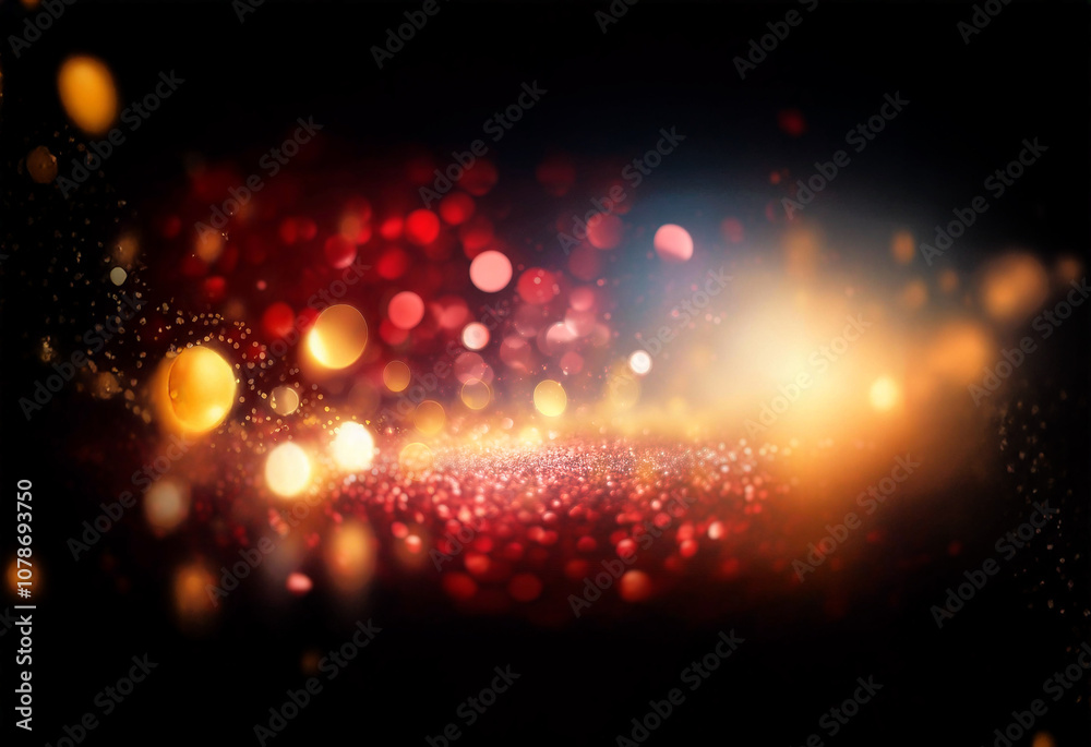 Poster A dark background with a warm glow emanating from the bottom center, creating a blurred bokeh effect with red, gold, and white lights.