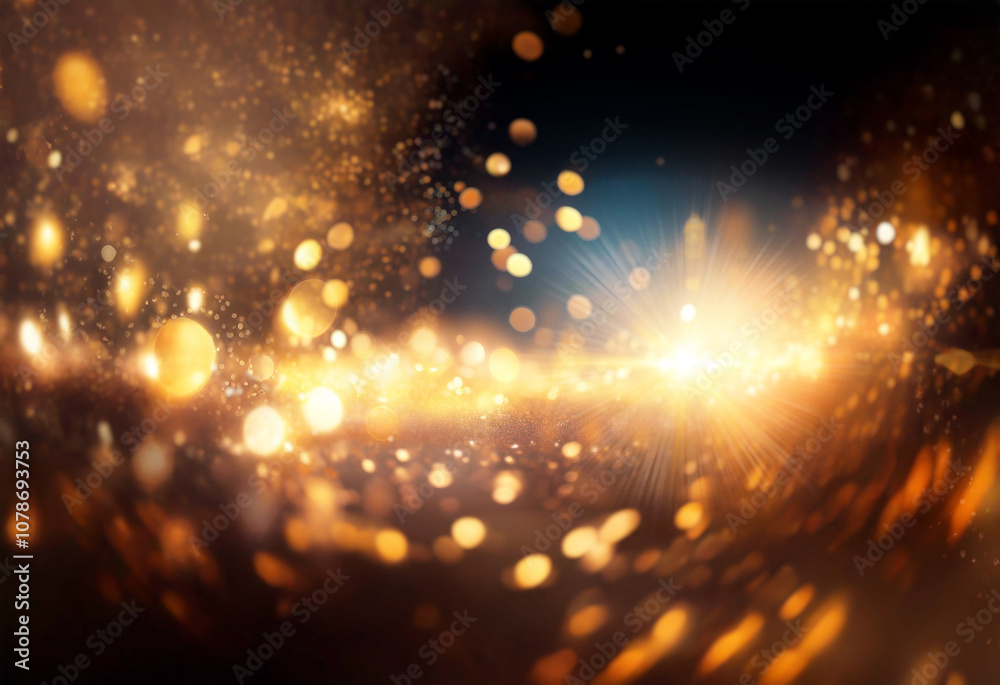 Aufkleber A dark background with an abstract wave of shimmering golden bokeh.