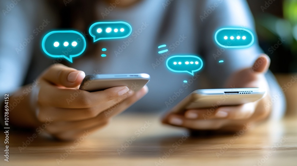 Aufkleber Virtual customer support chat interface on a smartphone screen, showing real-time support messages, highlighting modern service accessibility with side empty space for text Stockphoto style