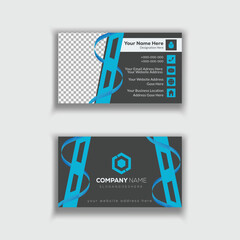 Double-sided creative corporate business card blue and black color and nature shape Clean professional visiting card template.