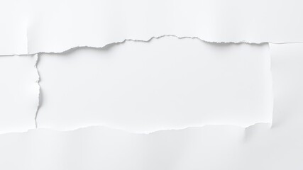 A stark white paper background featuring ripped, torn edges creating a textured and layered look, paper, texture, ripped paper