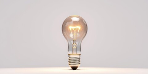 A single light bulb shining brightly against a white backdrop, glass, white background, isolated