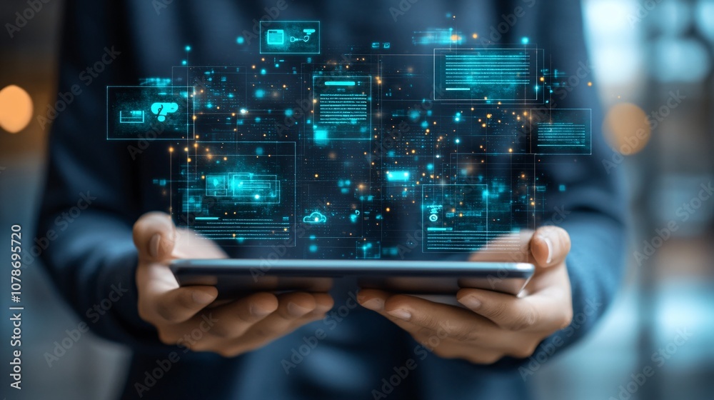 Aufkleber Digital customer support chat screen on a tablet with real-time responses, indicating rapid and easy access to help with side empty space for text Stockphoto style